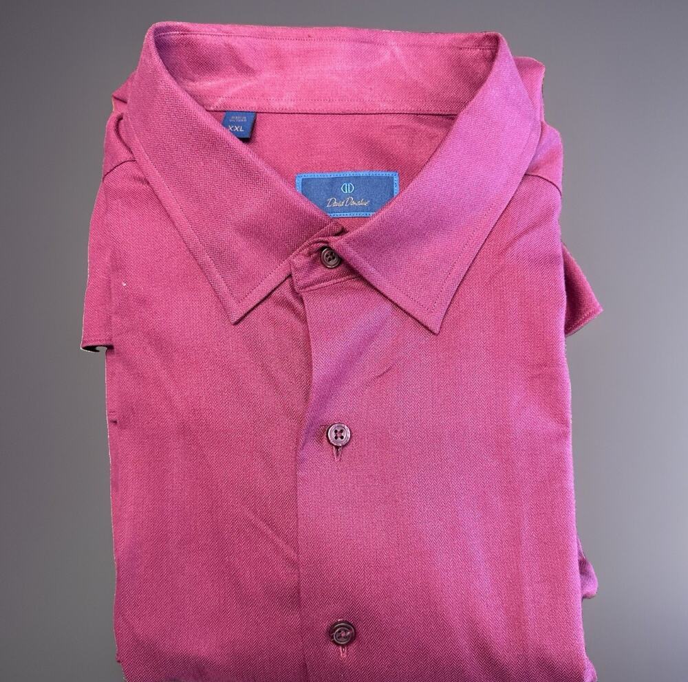 NEW David Donahue Mens XXL Burgundy Long Sleeve Dress Shirt Business Casual NWOT